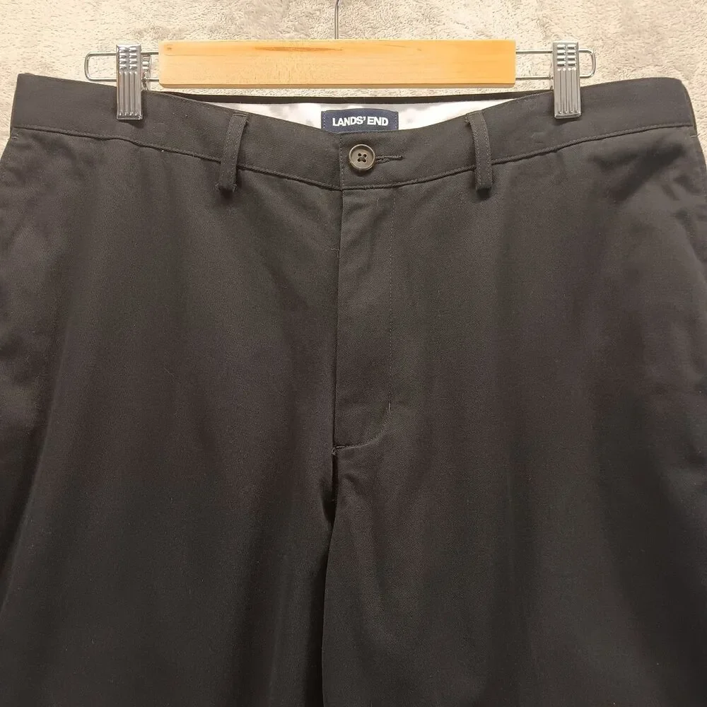 Lands End Tailored Fit Flat Front Straight Leg Pants Mens Size 35 Black